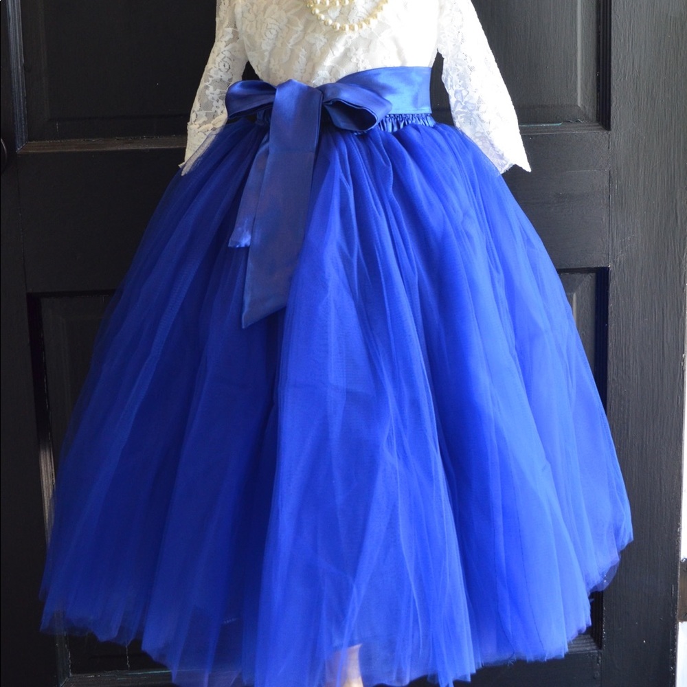 Girls Cobalt Royal Blue tulle skirt tutu lined